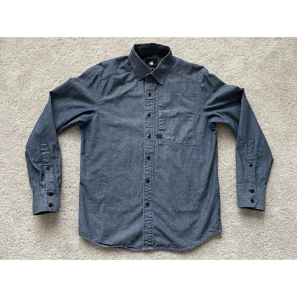 G-Star RAW Denim Shirt Mens Medium Blue Cotton Button Up